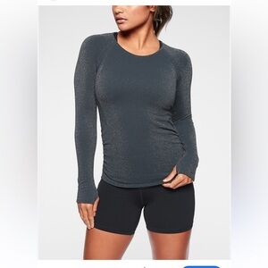 Athleta Shimmering Gray Long Sleeve Tee Speedlight Shine Top Out Long Sleeve